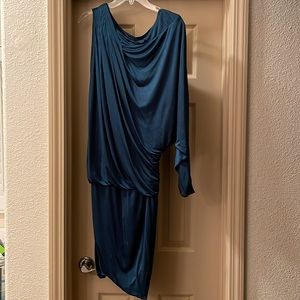 One sleeveless draped evening royal dress